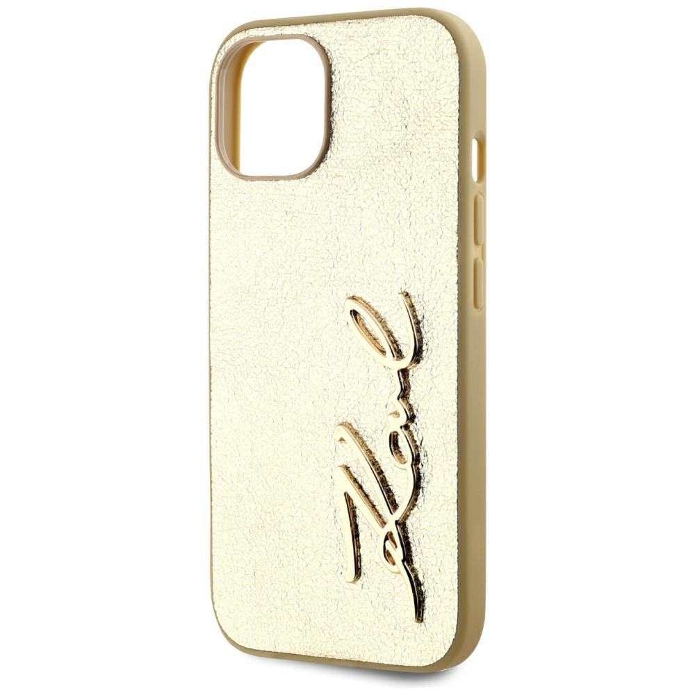 Capa para Apple iPhone 15, Karl Lagerfeld, Metal Signature, Dourada