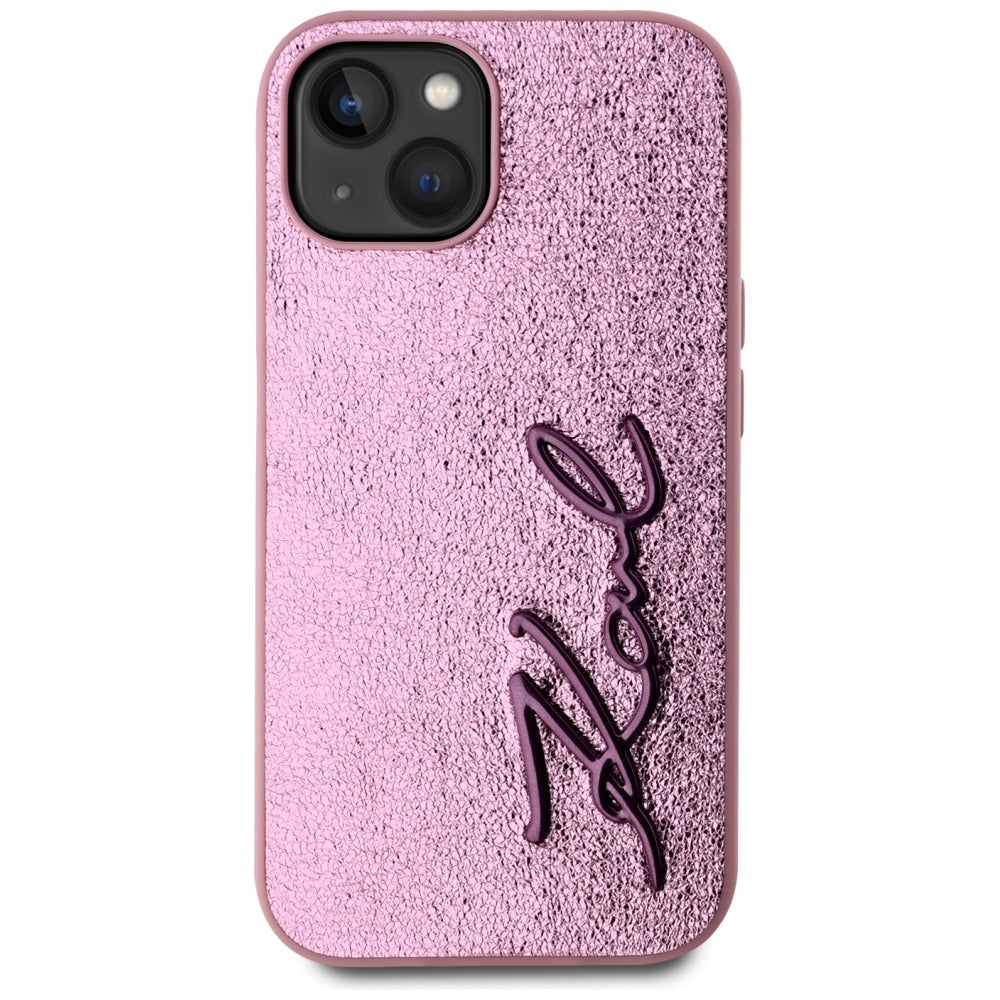 Capa para Apple iPhone 15, Karl Lagerfeld, Metal Signature, Rosa