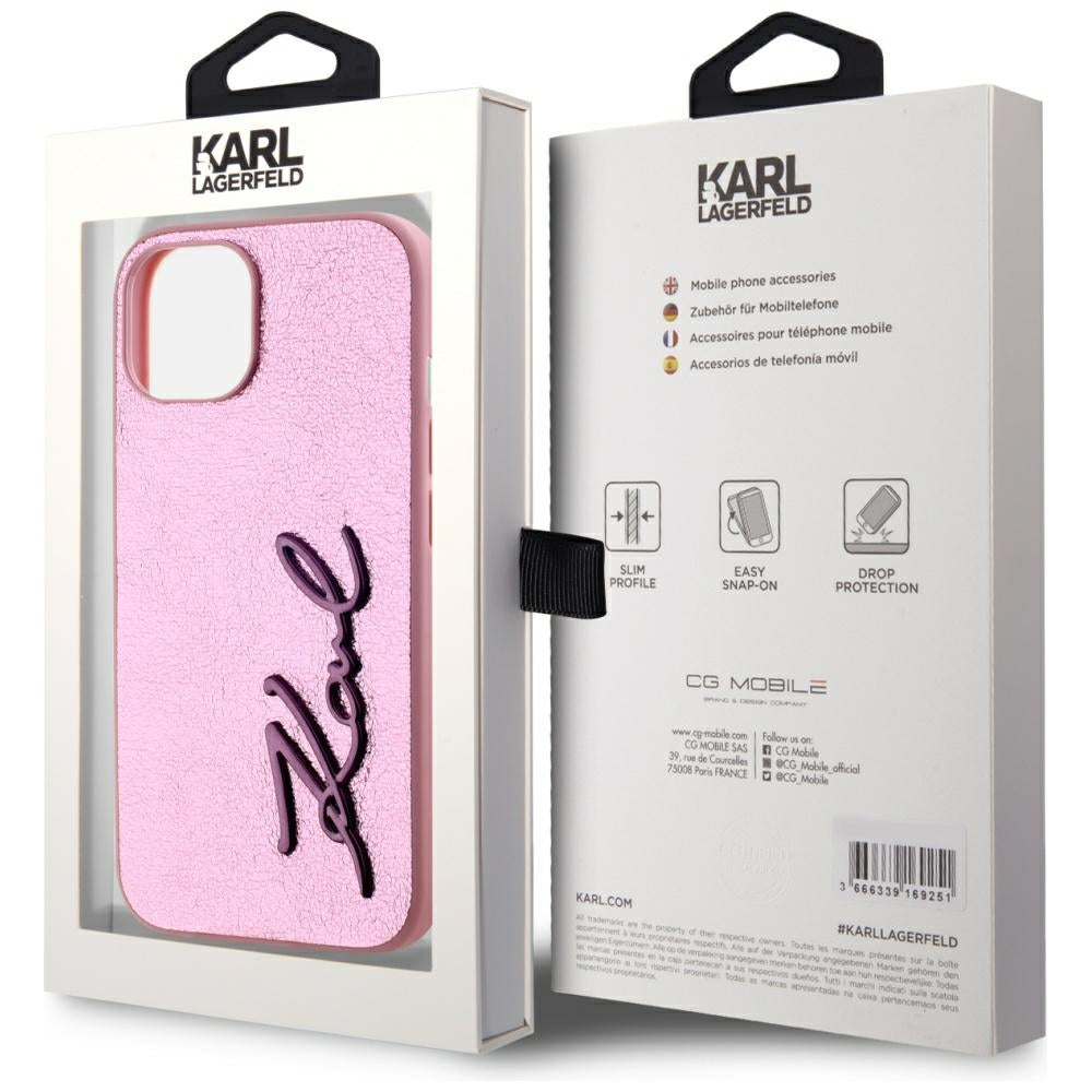 Capa para Apple iPhone 15, Karl Lagerfeld, Metal Signature, Rosa