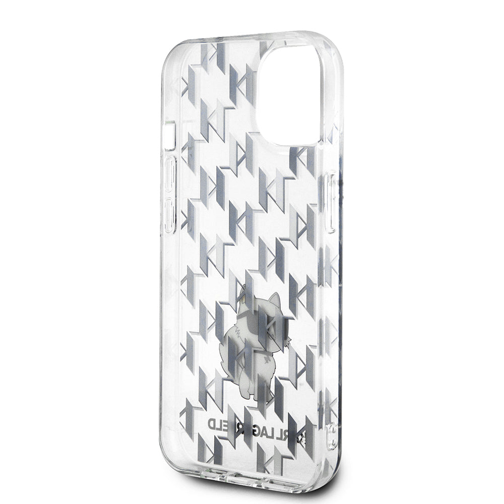 Capa para Apple iPhone 15, Karl Lagerfeld, Monogram Choupette, Transparente