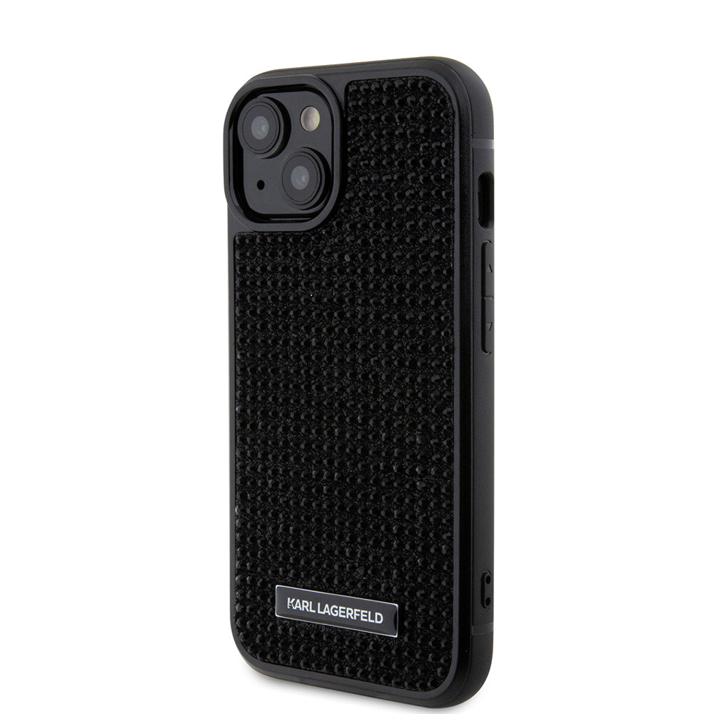 Capa para Apple iPhone 15, Karl Lagerfeld, Placa de Metal com Strass, Preta