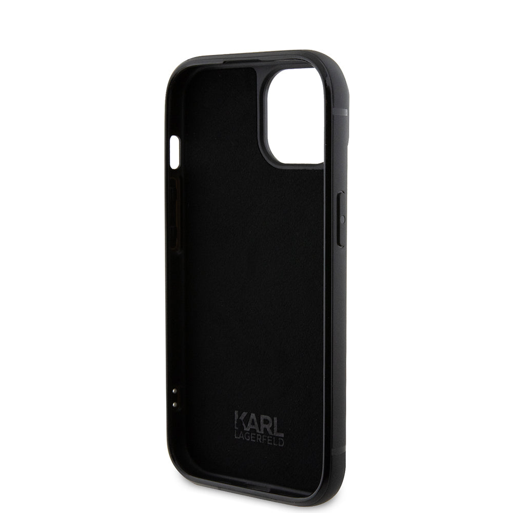 Capa para Apple iPhone 15, Karl Lagerfeld, Placa de Metal com Strass, Preta