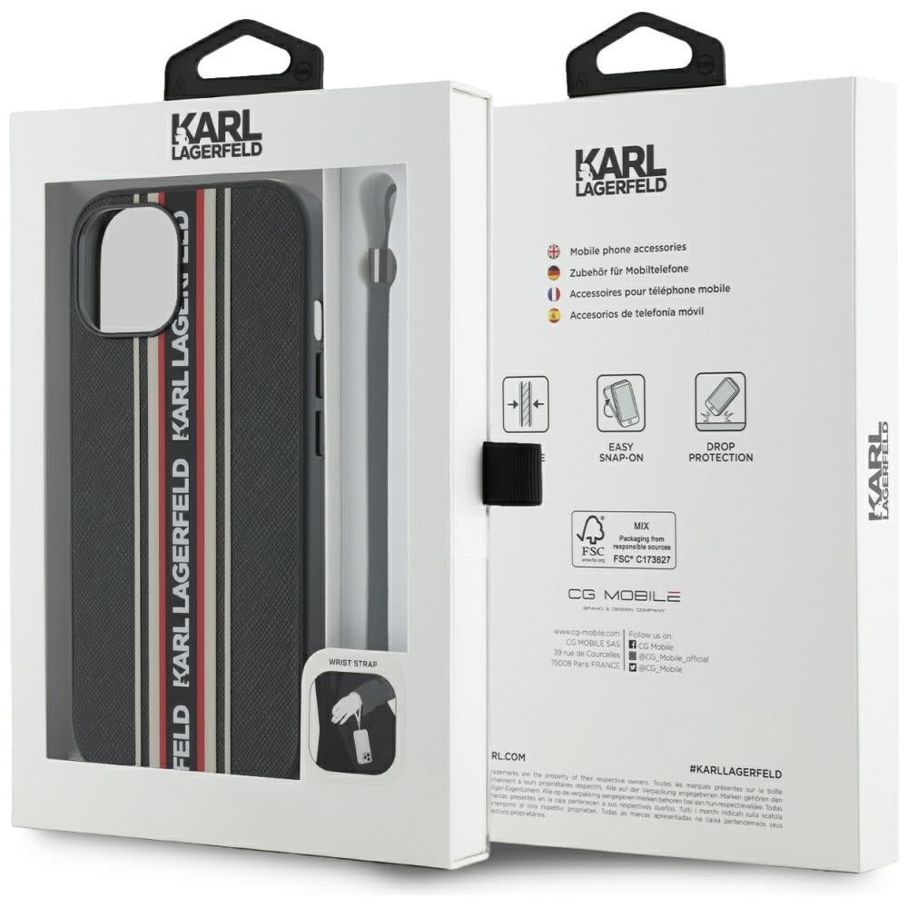 Capa para Apple iPhone 15, Karl Lagerfeld, Saffiano Athleisure Stripes com Alça, Rosie