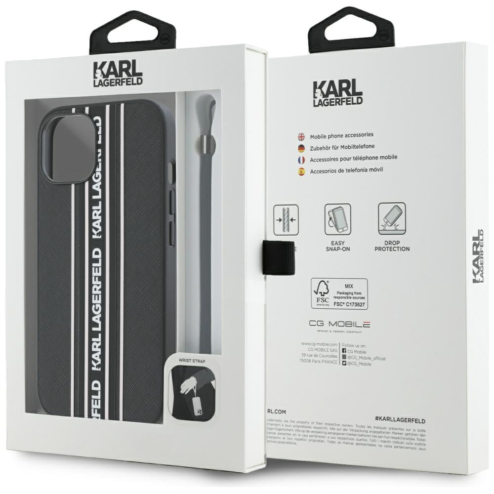 Capa para Apple iPhone 15, Karl Lagerfeld, Saffiano Athleisure Stripes com Alça, Rosa