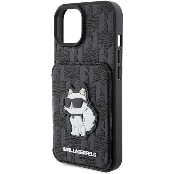 Capa para Apple iPhone 15, Karl Lagerfeld, Saffiano Cardslots and Stand Monogram Choupette, Preta