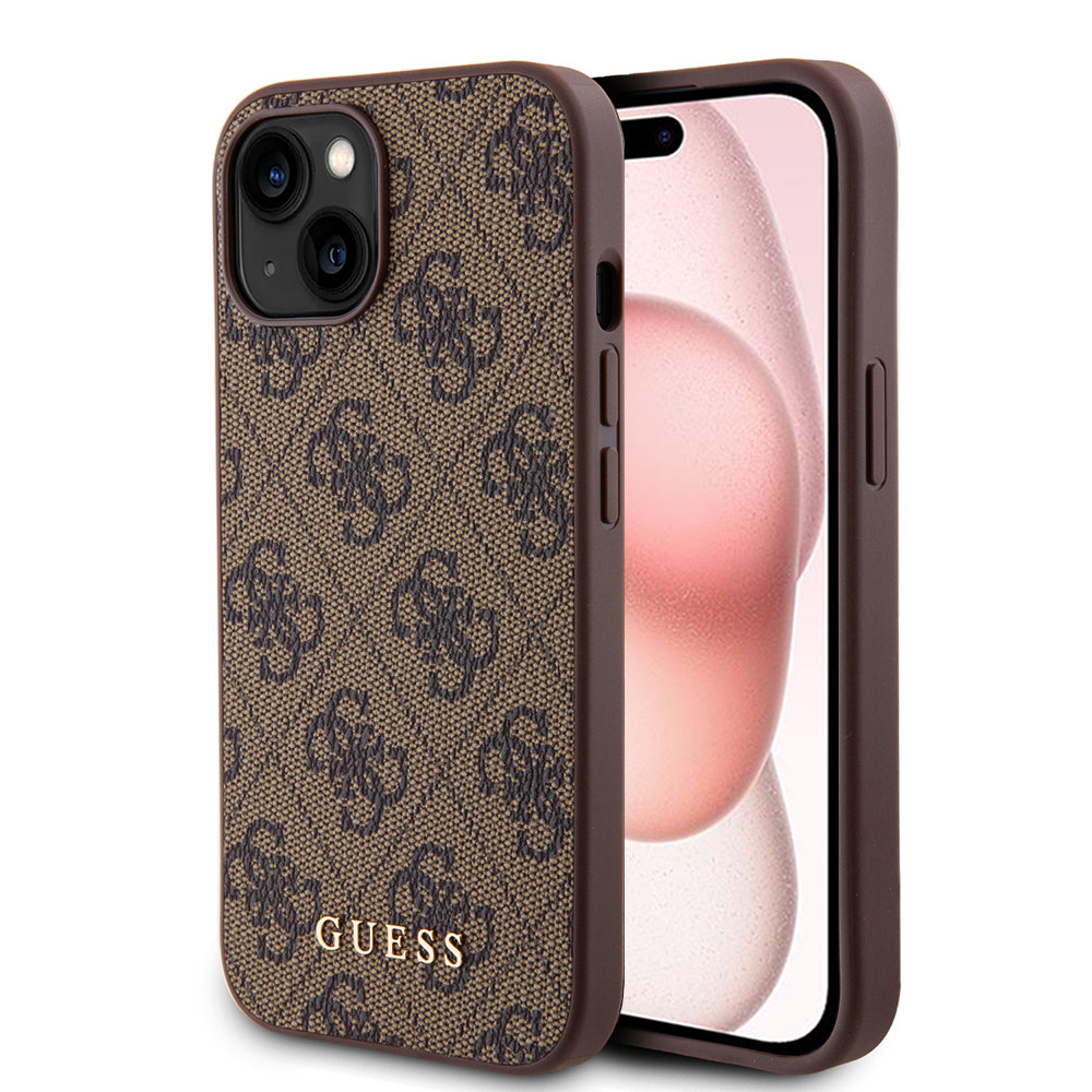 Capa para Apple iPhone 15 Plus, Guess, 4G Metal Gold Logo, Marrom