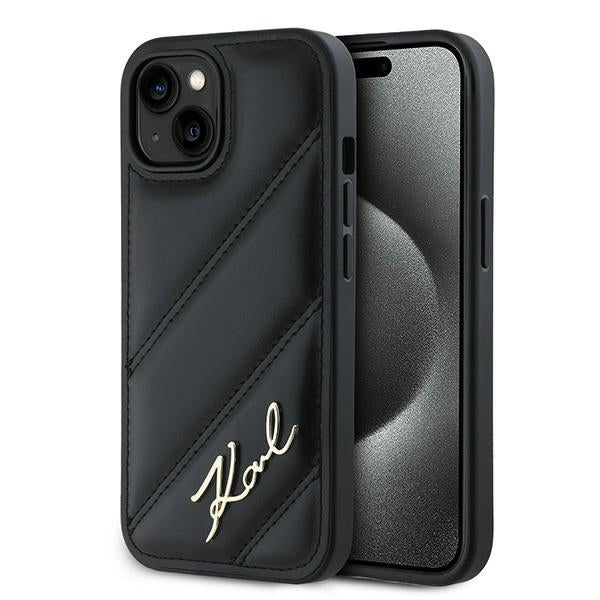 Capa para Apple iPhone 15 Plus, Karl Lagerfeld, Diagonal Quilted Script, Preta