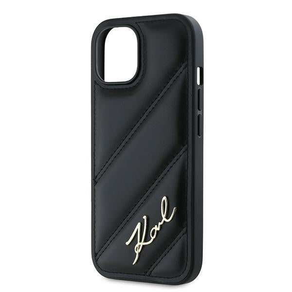Capa para Apple iPhone 15 Plus, Karl Lagerfeld, Diagonal Quilted Script, Preta