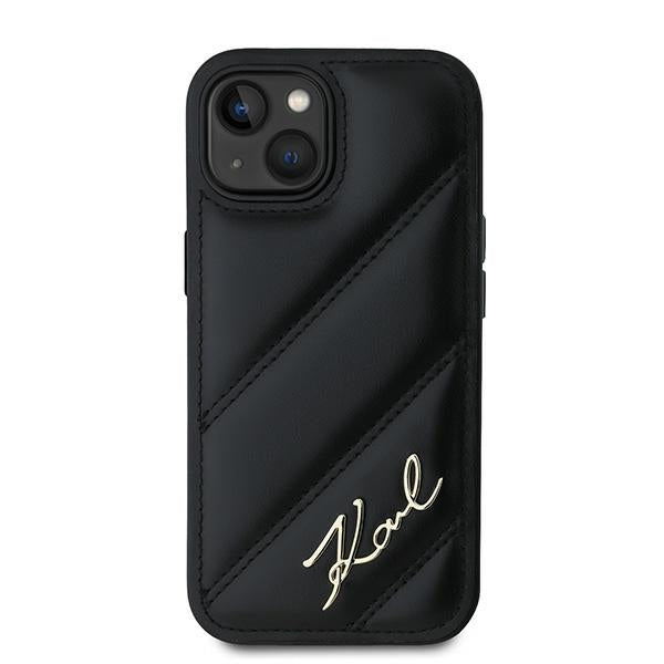 Capa para Apple iPhone 15 Plus, Karl Lagerfeld, Diagonal Quilted Script, Preta