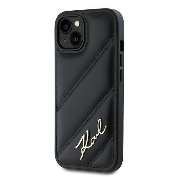 Capa para Apple iPhone 15 Plus, Karl Lagerfeld, Diagonal Quilted Script, Preta