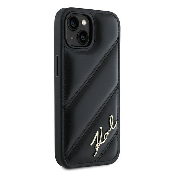 Capa para Apple iPhone 15 Plus, Karl Lagerfeld, Diagonal Quilted Script, Preta