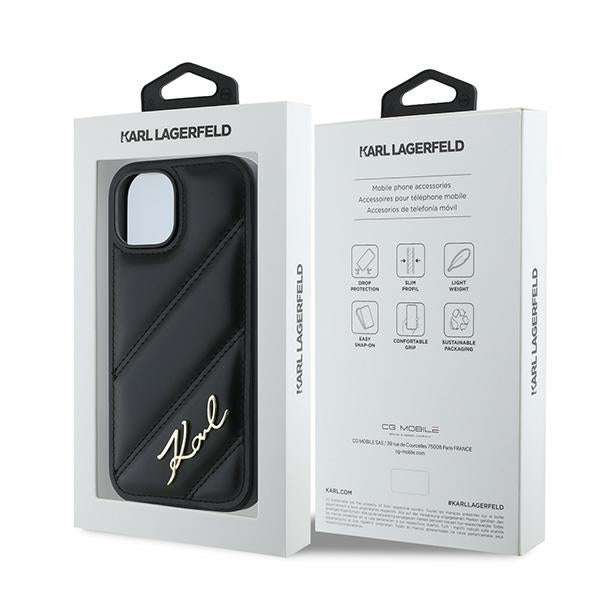 Capa para Apple iPhone 15 Plus, Karl Lagerfeld, Diagonal Quilted Script, Preta
