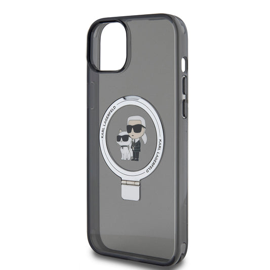 Capa para Apple iPhone 15 Plus, Karl Lagerfeld, Ringstand Karl & Choupette, Preta