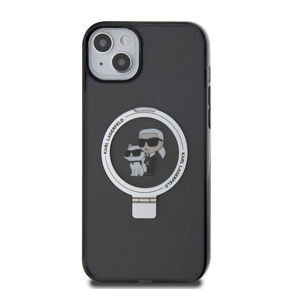 Capa para Apple iPhone 15 Plus, Karl Lagerfeld, Ringstand Karl & Choupette, Preta