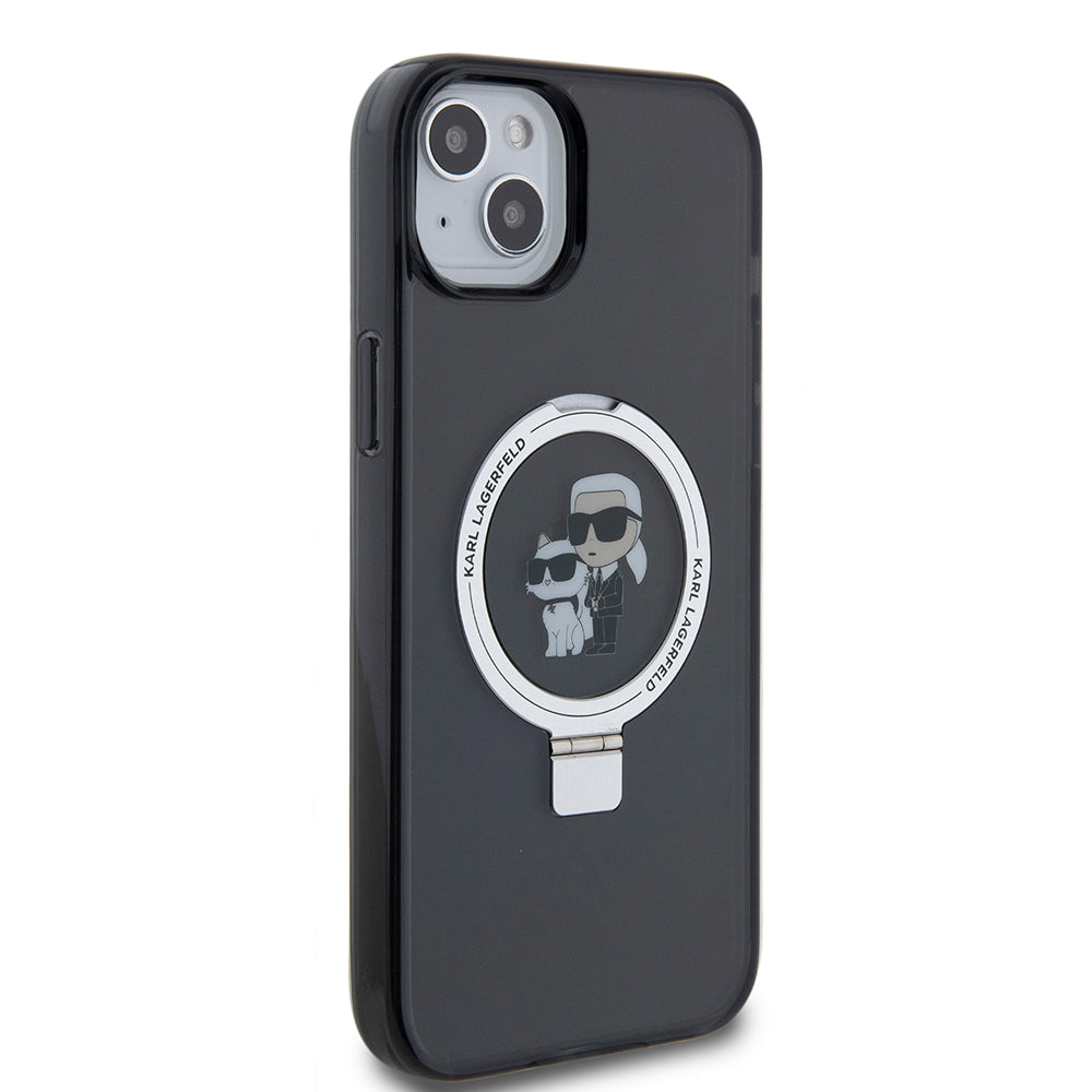 Capa para Apple iPhone 15 Plus, Karl Lagerfeld, Ringstand Karl & Choupette, Preta
