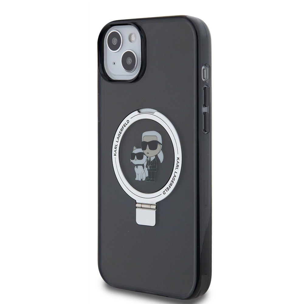 Capa para Apple iPhone 15 Plus, Karl Lagerfeld, Ringstand Karl & Choupette, Preta