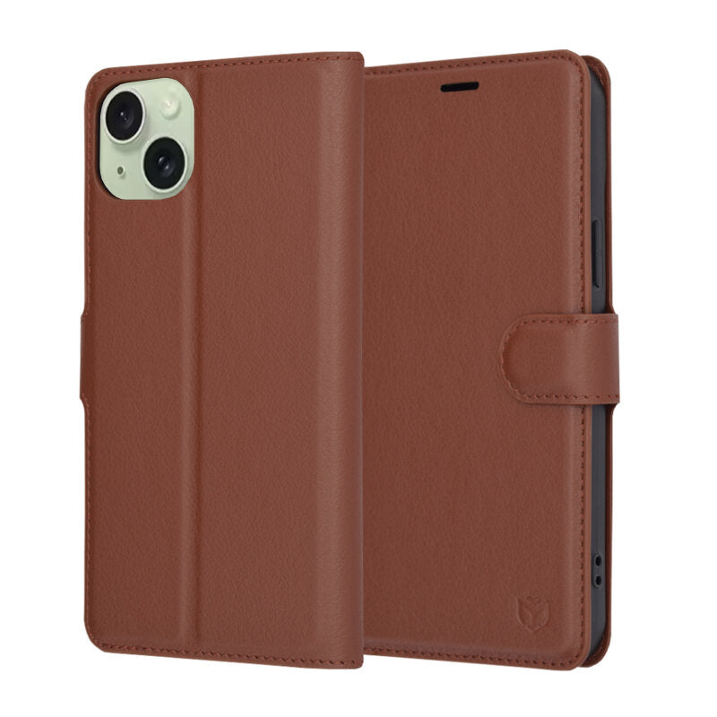 Capa para Apple iPhone 15 Plus, Techsuit, Leather Folio, Castanha
