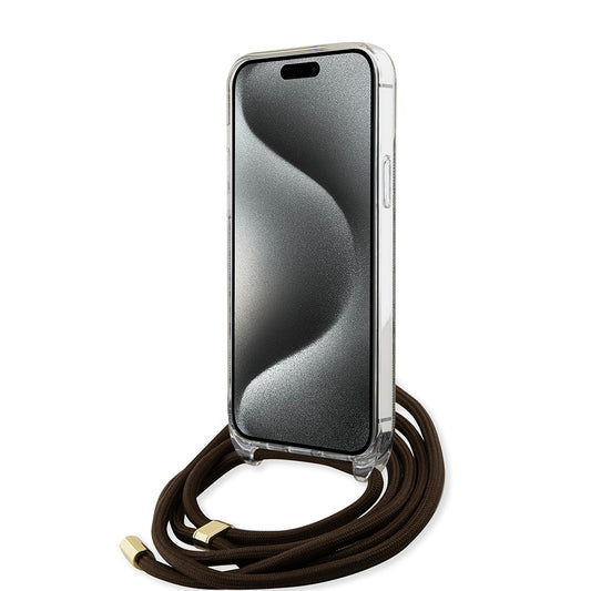 Capa para Apple iPhone 15 Pro, Guess, Crossbody Cord 4G Print, Castanho