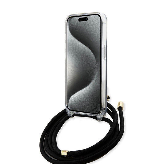 Capa para Apple iPhone 15 Pro, Guess, Crossbody Cord 4G Print, Preta