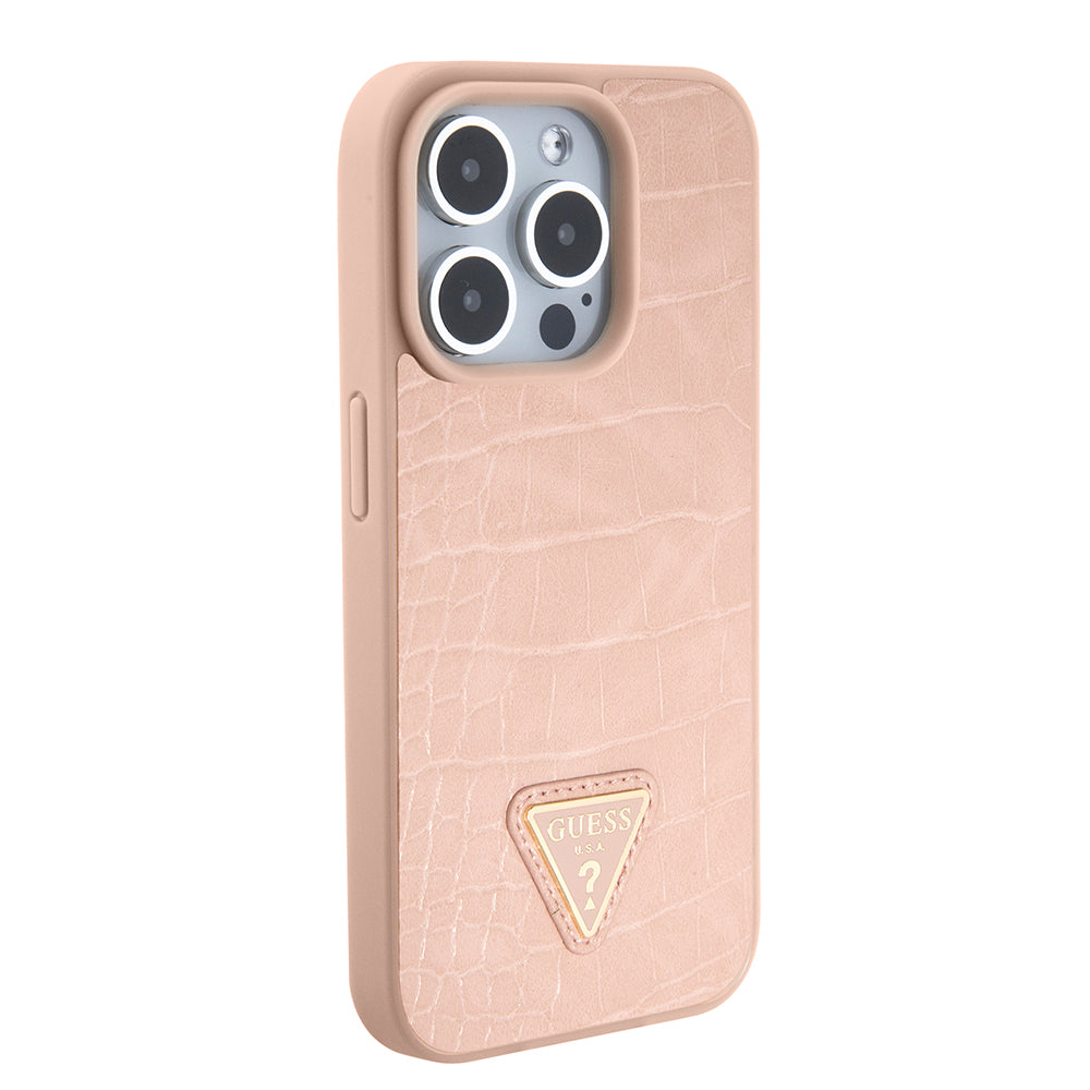 Capa para Apple iPhone 15 Pro, Guess, Croco Triangle Metal Logo, Rosa