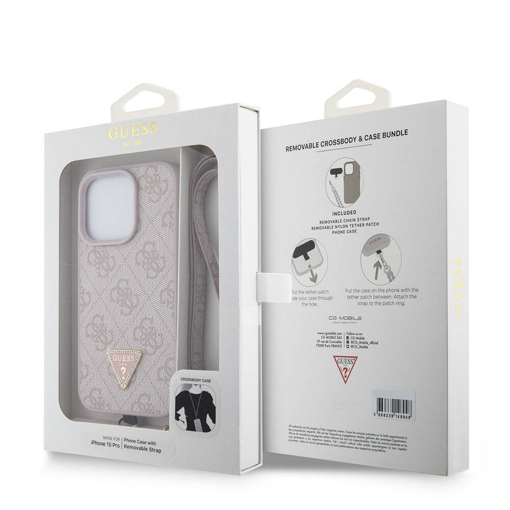 Capa para Apple iPhone 15 Pro, Guess, Crossbody 4G Metal Logo, Rosa