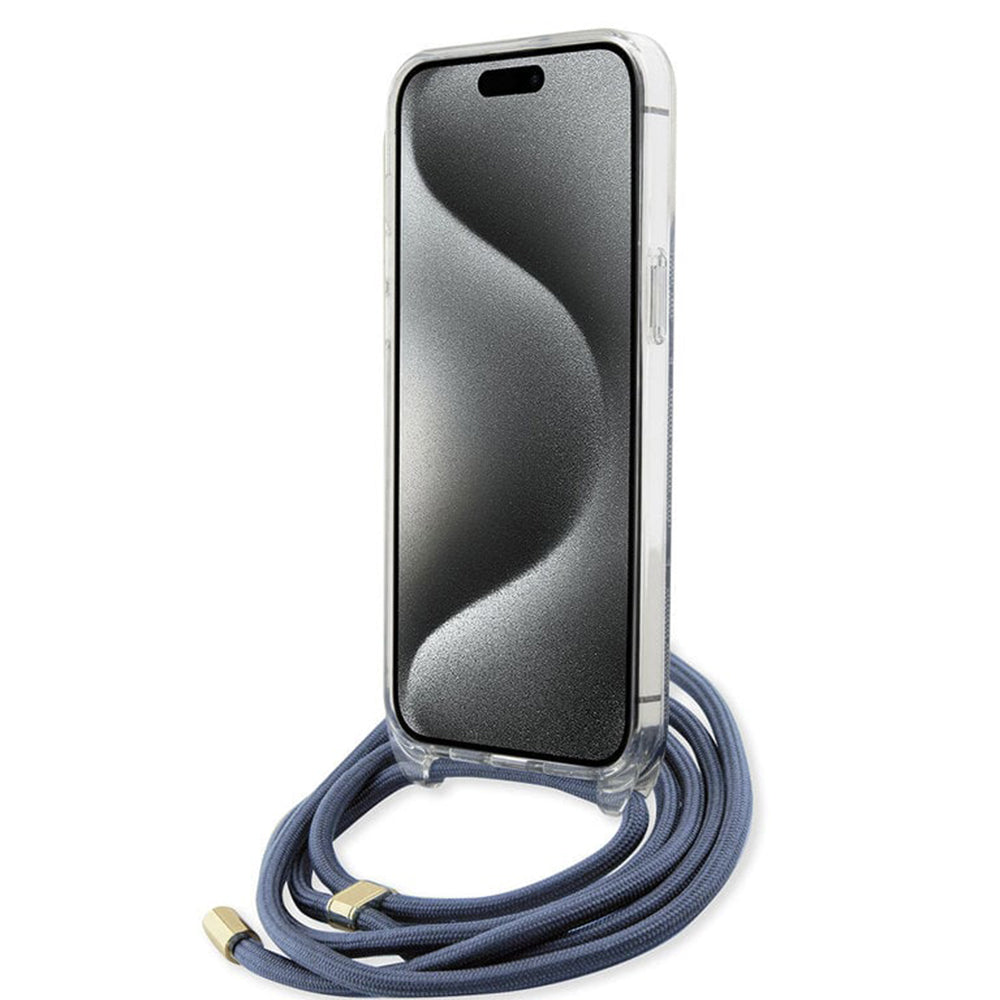Capa para Apple iPhone 15 Pro, Guess, Crossbody Cord 4G Print, Azul