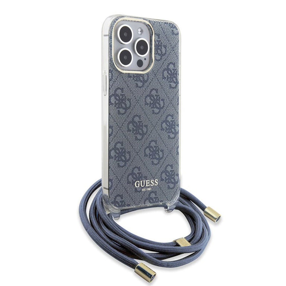 Capa para Apple iPhone 15 Pro, Guess, Crossbody Cord 4G Print, Azul