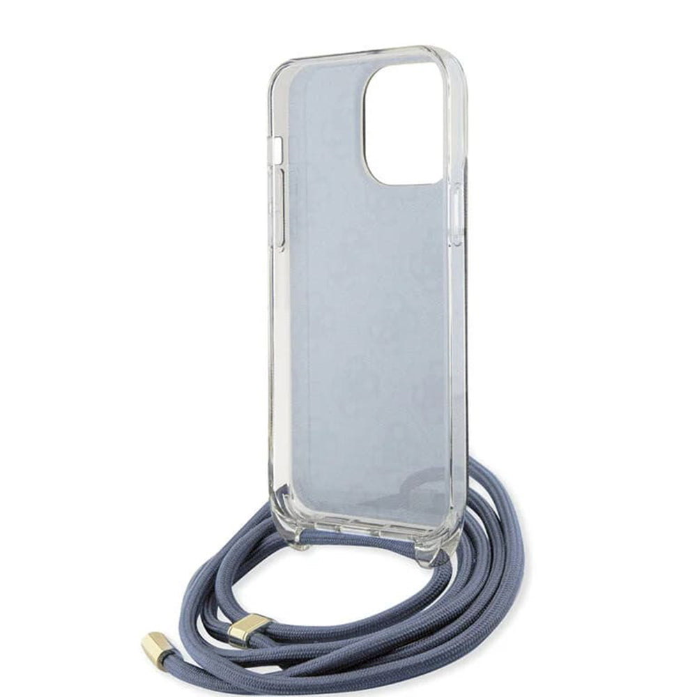 Capa para Apple iPhone 15 Pro, Guess, Crossbody Cord 4G Print, Azul