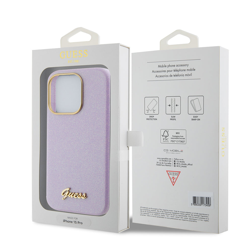 Capa para Apple iPhone 15 Pro, Guess, Glitter Glossy Script, Lilás Claro