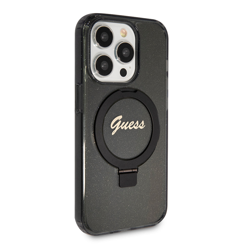 Capa MagSafe para Apple iPhone 15 Pro, Guess, IML Ring Stand Glitter, Preta