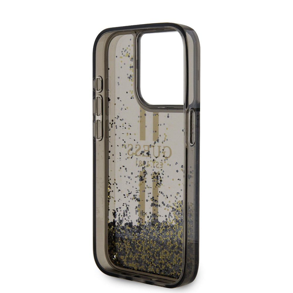 Capa para Apple iPhone 15 Pro, Guess, Liquid Glitter Gold Stripe, Preta