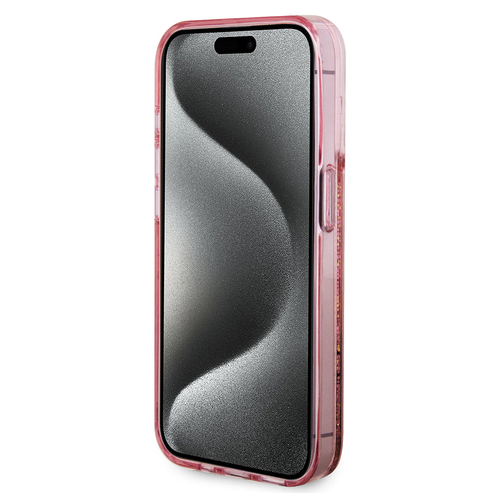 Capa para Apple iPhone 15 Pro, Guess, Liquid Glitter Gold Stripes, Rosa