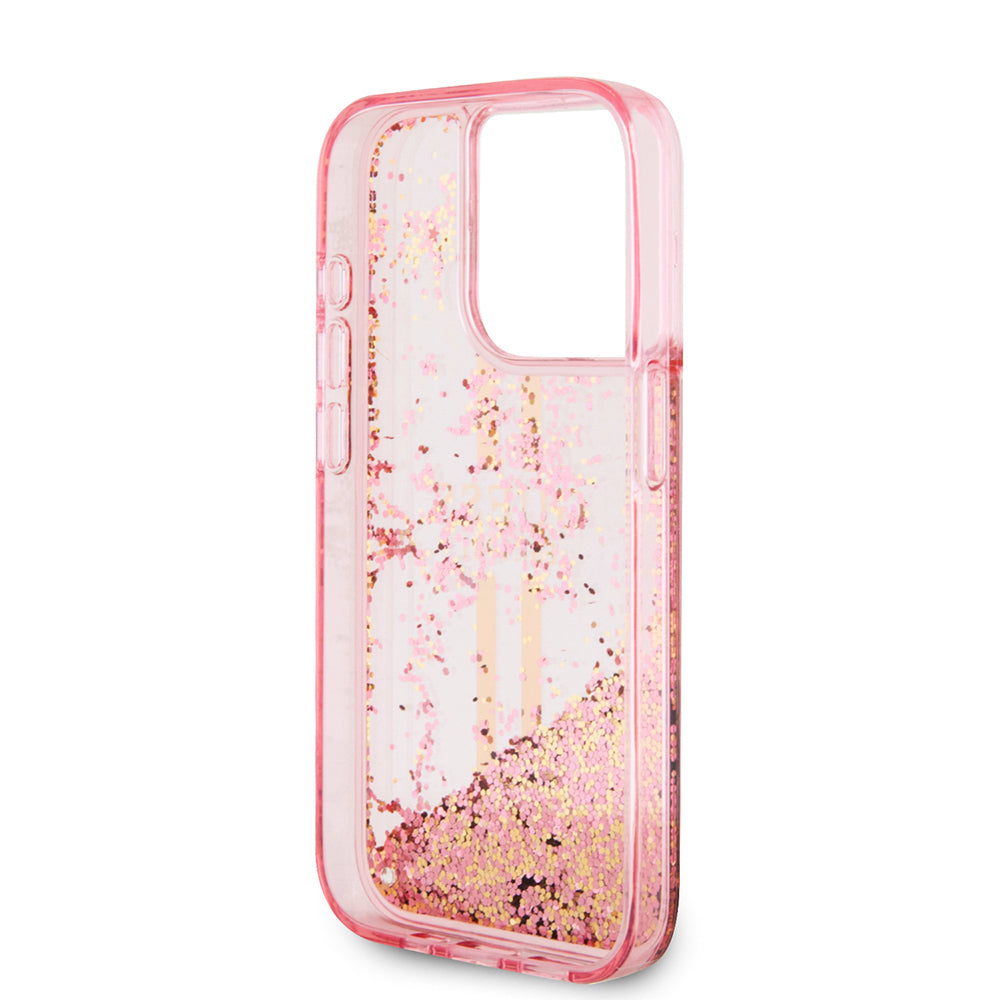 Capa para Apple iPhone 15 Pro, Guess, Liquid Glitter Gold Stripes, Rosa