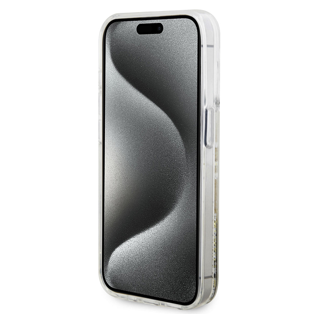Capa para Apple iPhone 15 Pro, Guess, Liquid Glitter Gold Stripes, Transparente
