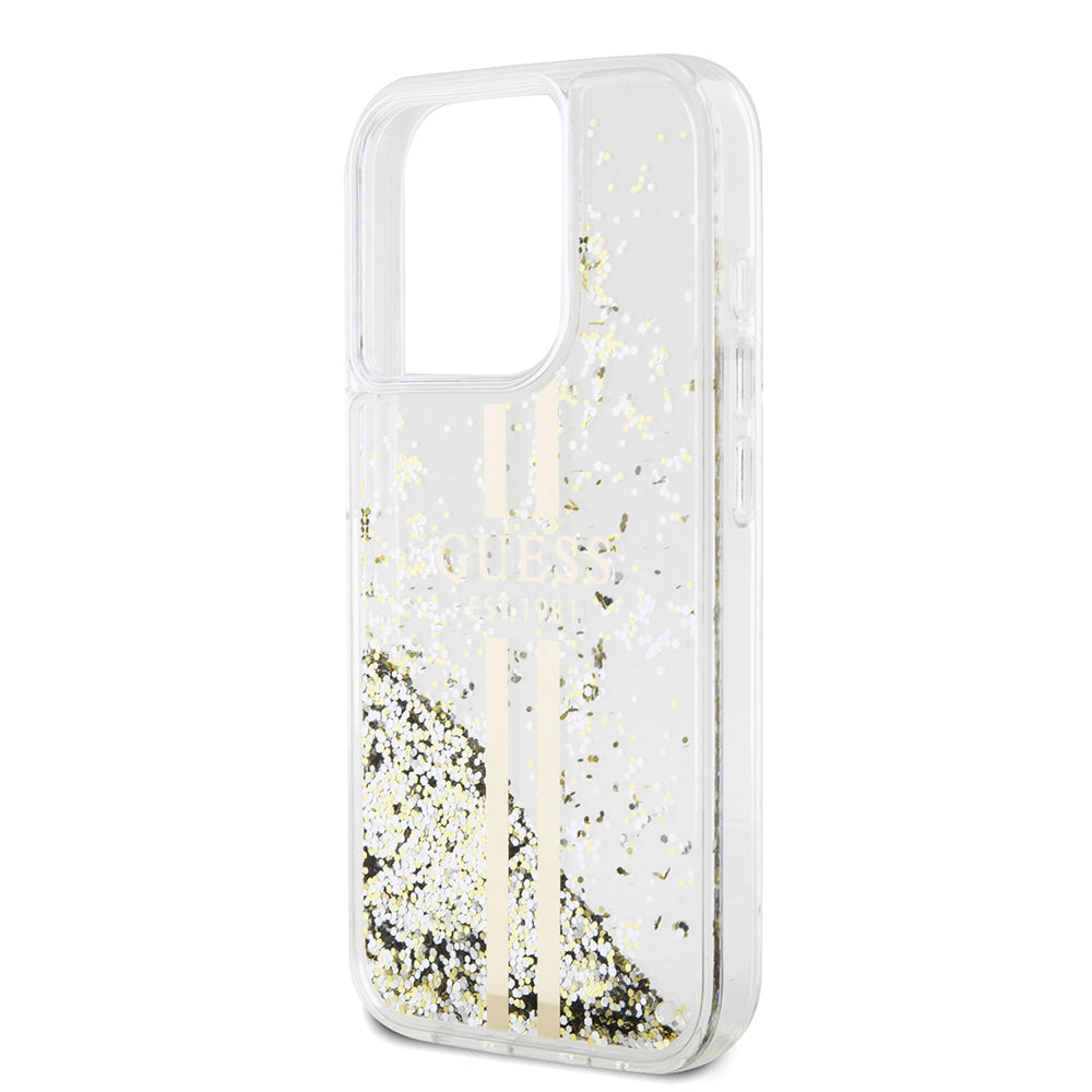 Capa para Apple iPhone 15 Pro, Guess, Liquid Glitter Gold Stripes, Transparente