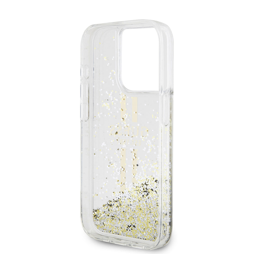 Capa para Apple iPhone 15 Pro, Guess, Liquid Glitter Gold Stripes, Transparente