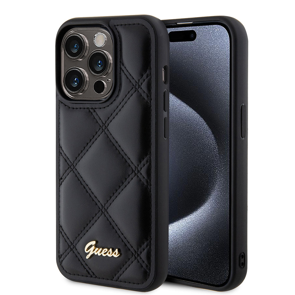 Capa para Apple iPhone 15 Pro, Guess, Quilted Metal Logo, Preta