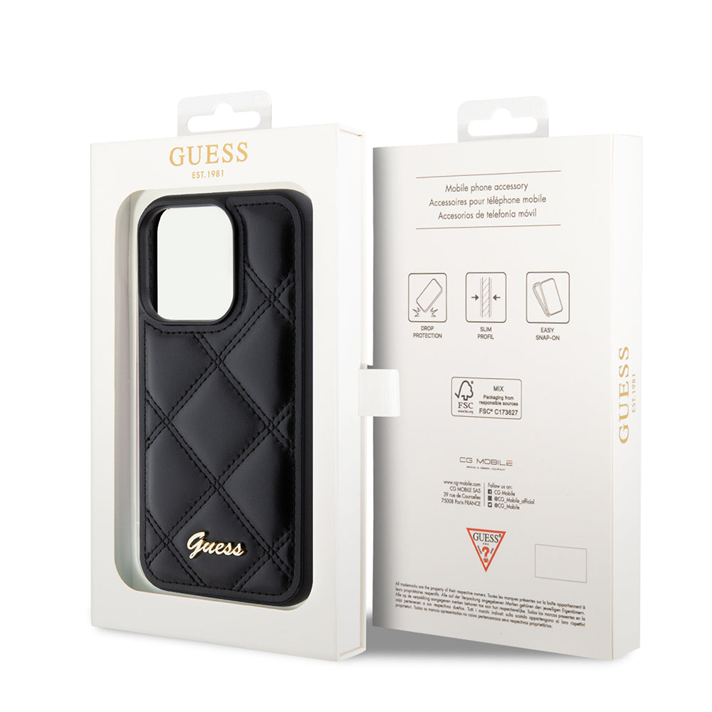 Capa para Apple iPhone 15 Pro, Guess, Quilted Metal Logo, Preta