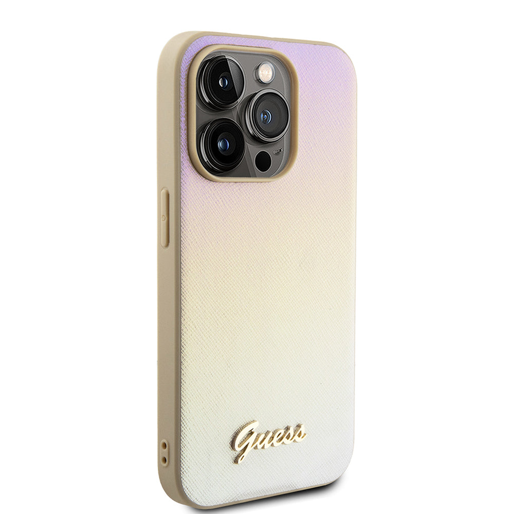 Capa para Apple iPhone 15 Pro, Guess, Saffiano Iridescent Script, Dourada