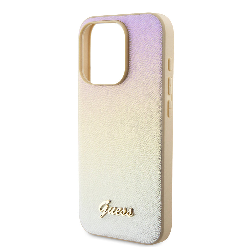 Capa para Apple iPhone 15 Pro, Guess, Saffiano Iridescent Script, Dourada