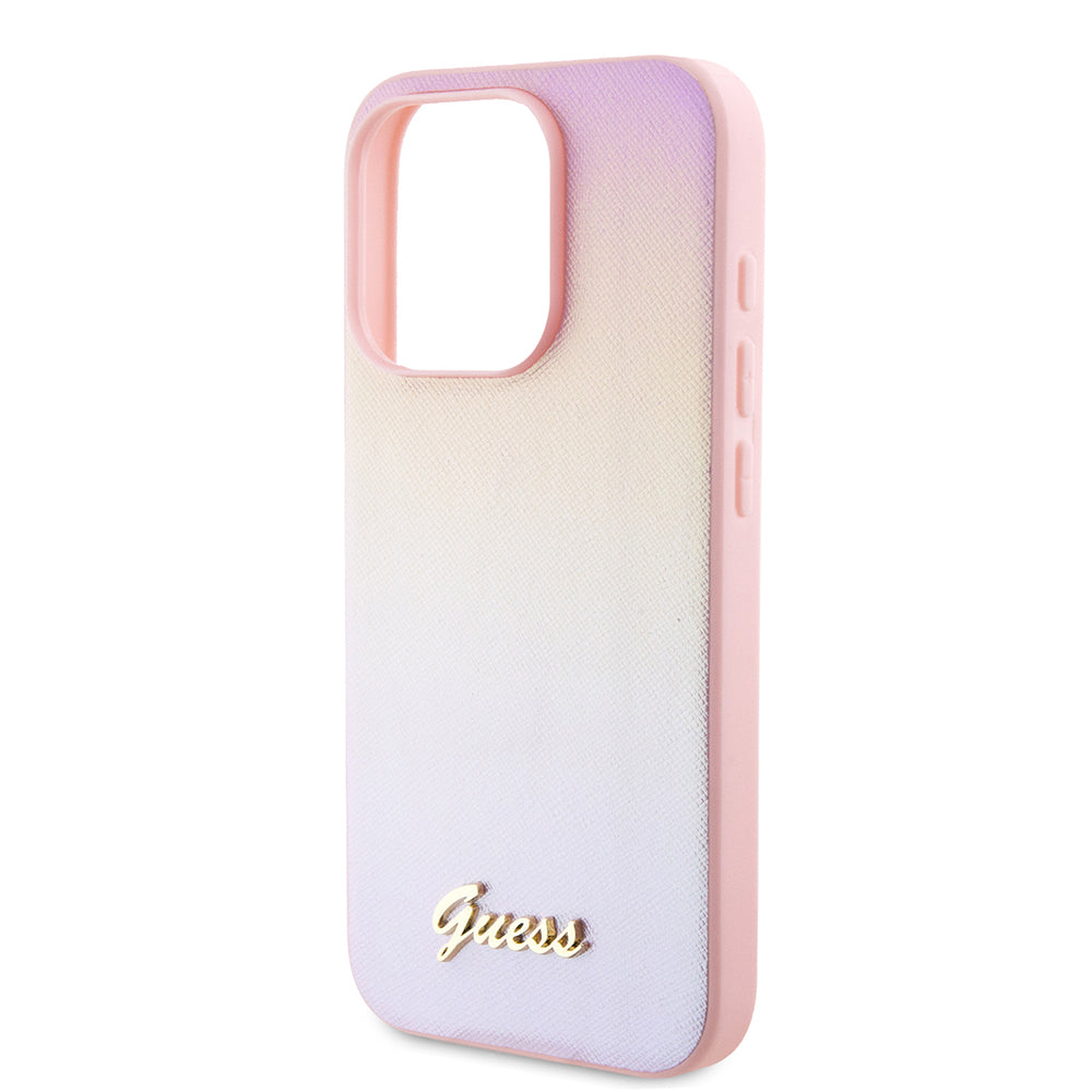 Capa para Apple iPhone 15 Pro, Guess, Saffiano Iridescent Script, Rosa