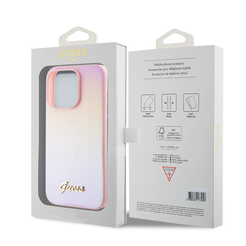 Capa para Apple iPhone 15 Pro, Guess, Saffiano Iridescent Script, Rosa