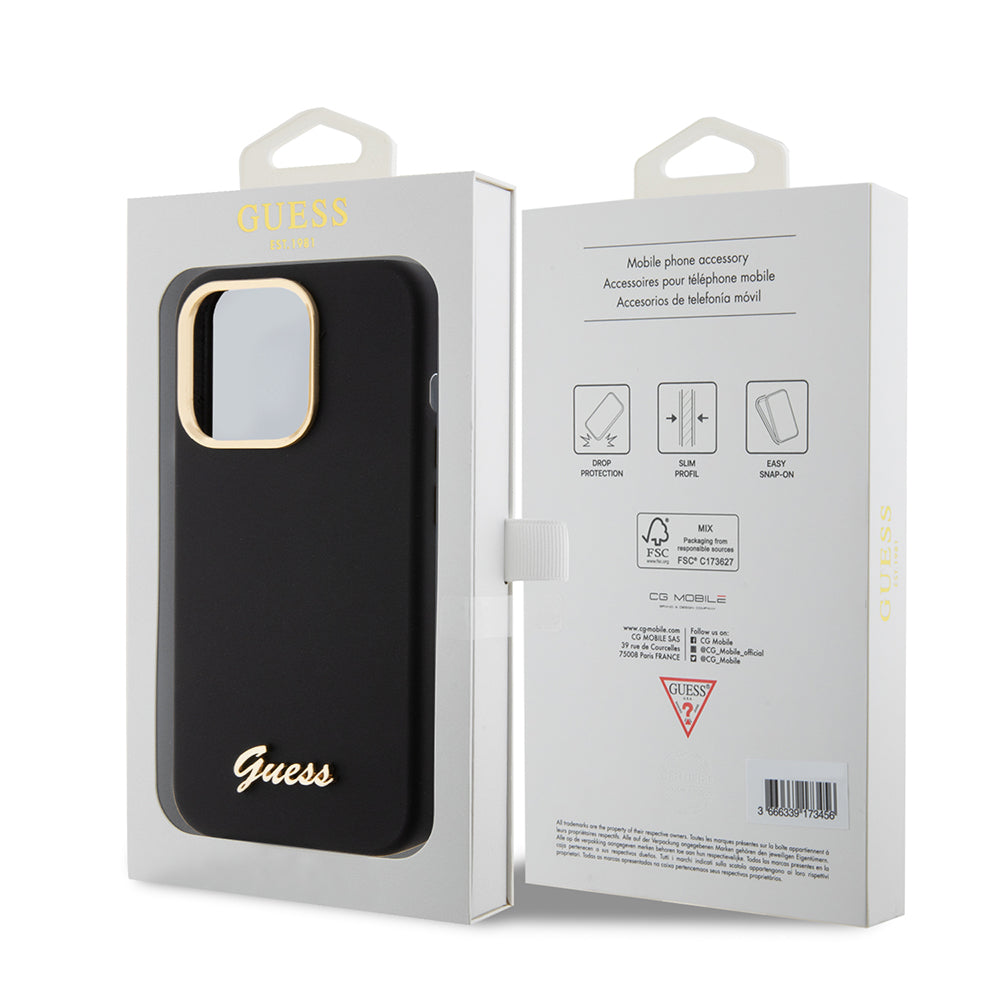 Capa para Apple iPhone 15 Pro, Guess, Script Metal Logo & Frame, Preta