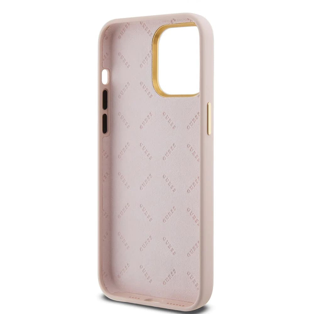 Capa para Apple iPhone 15 Pro, Guess, Script Metal Logo & Frame, Rosa Claro