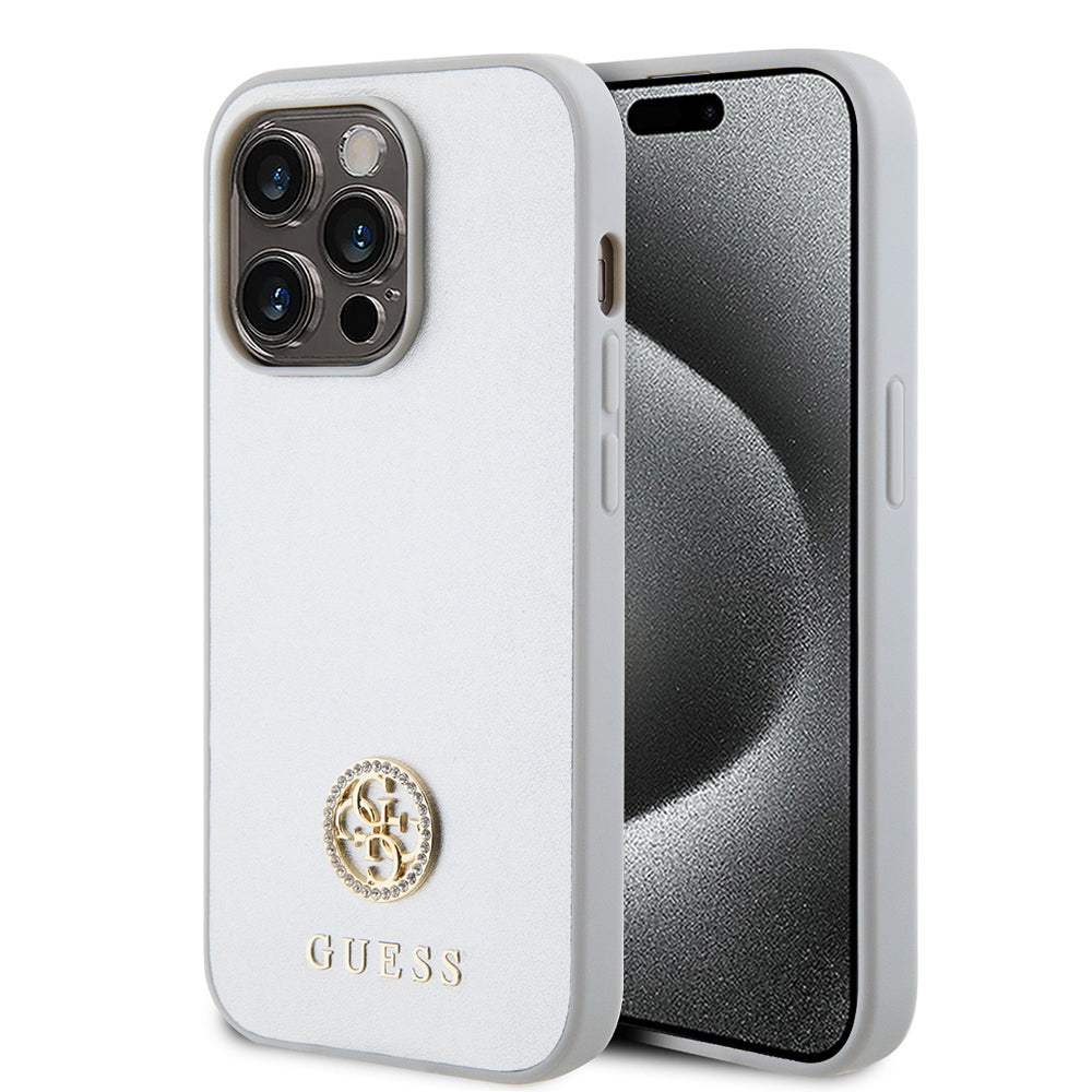 Capa para Apple iPhone 15 Pro, Guess, Strass Metal Logo, Prateada