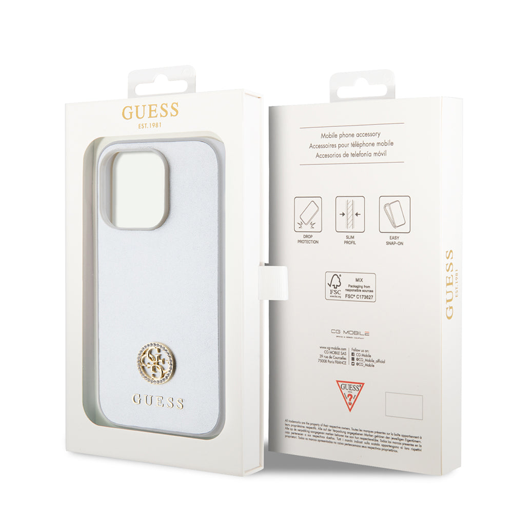 Capa para Apple iPhone 15 Pro, Guess, Strass Metal Logo, Prateada