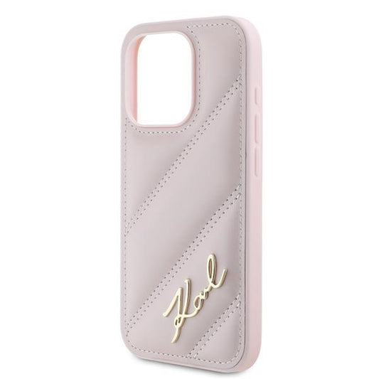 Capa para Apple iPhone 15 Pro, Karl Lagerfeld, Diagonal Quilted Script, Rosa