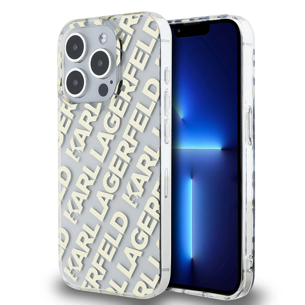 Capa para Apple iPhone 15 Pro, Karl Lagerfeld, IML Luxury Monogram KL Pattern with Strap, Preta