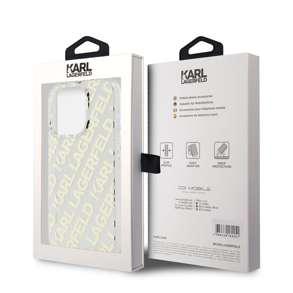 Capa para Apple iPhone 15 Pro, Karl Lagerfeld, IML Luxury Monogram KL Pattern with Strap, Preta
