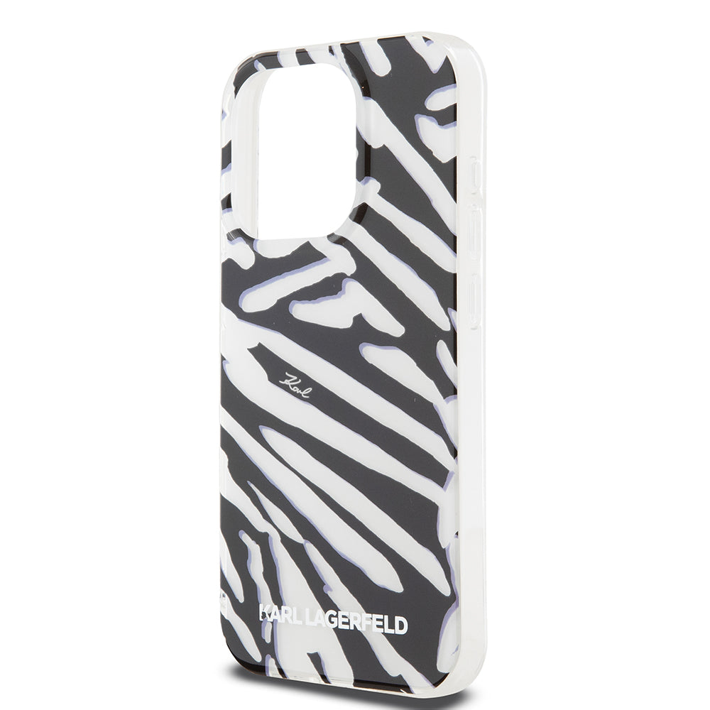 Capa para Apple iPhone 15 Pro, Karl Lagerfeld, IML Luxury Zebra Pattern com Alça, Preta